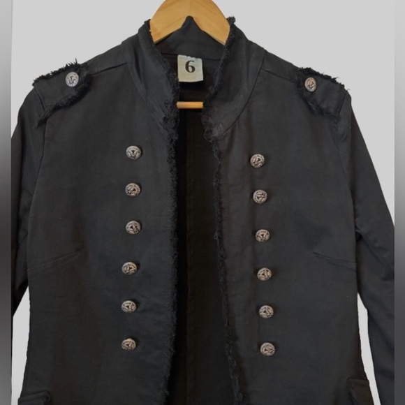 No. 6 lghtwght blk denim military jkt w rounded bk hm & frnge SZ L Sgt Peppers - Picture 4 of 9